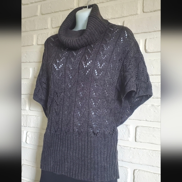 Crochet Pointelle Knit Eyelet Cowl Neck Wool Blend Sweater Gray Retro Size M - Picture 4 of 9